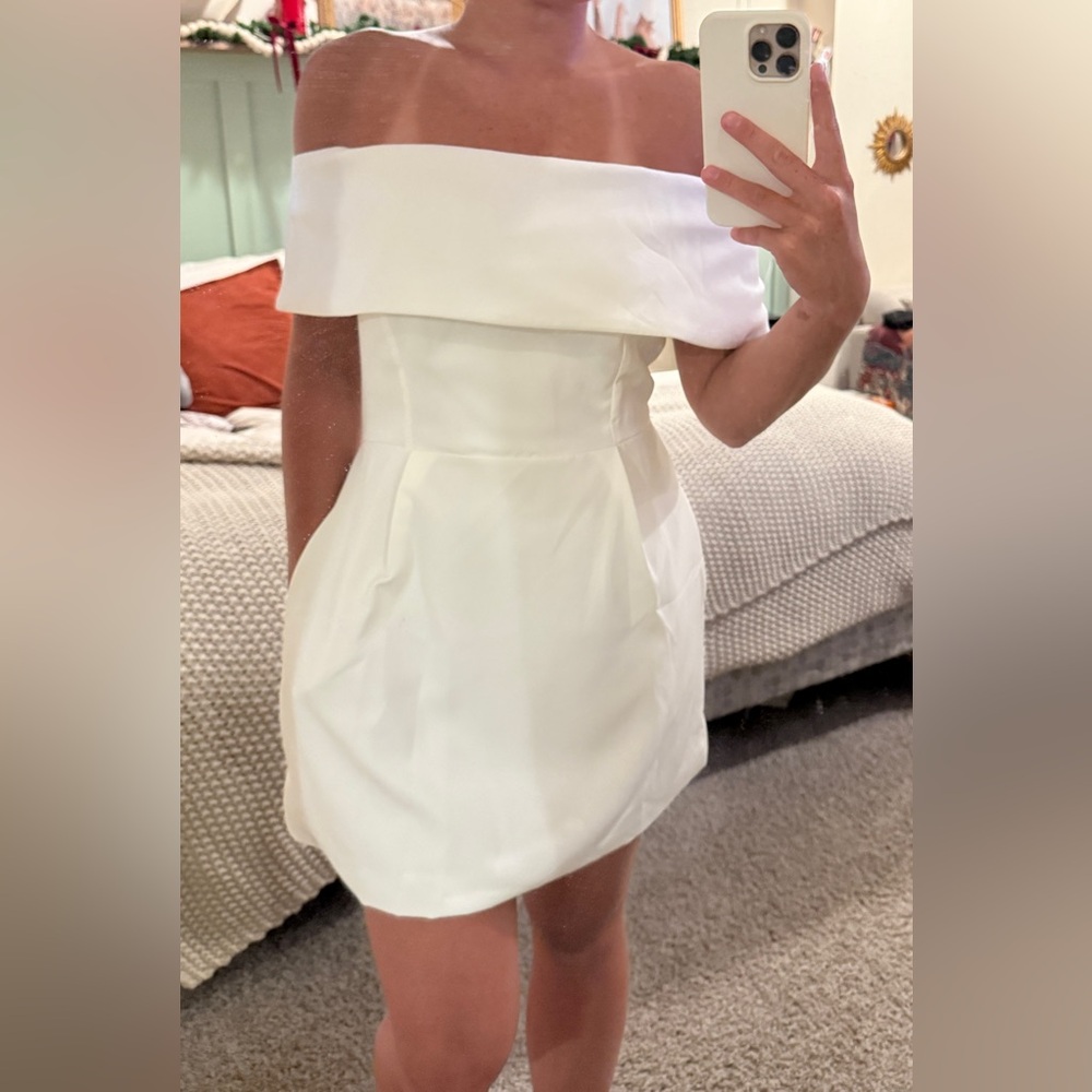 White Strapless Dress with pockets